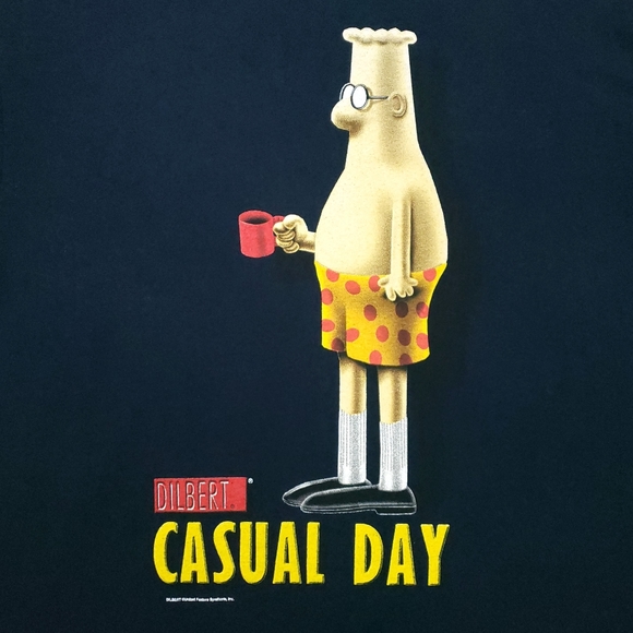 Vintage 90s Dilbert Casual Day Polka Dot Boxers Coffee Tultex USA T-shirt - Picture 2 of 9
